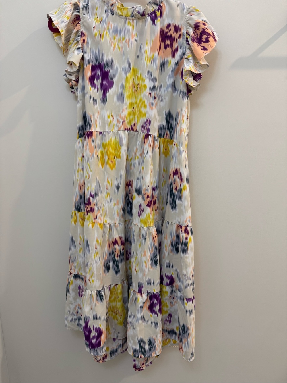 The Impeccable Pig White Midi Dress with Yellow & Purple Floral Print